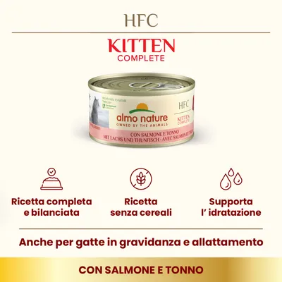 Almo Nature HFC Complete Kitten 24 x 70 g Alimento umido per gatti - Salmone con Tonno