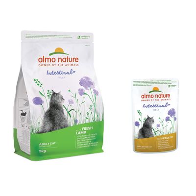 Almo Nature Intestinal Help Trockenfutter für erwachsene Katzen, mit frischem Lamm, 2kg Packung.
