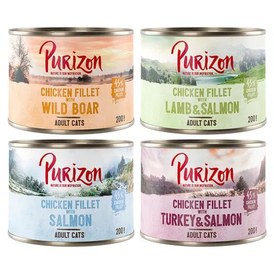 Purizon Original, 24 x 200 g, bez zbóż - Pakiet mieszany (6x dzik, 6x łosoś, 6x jagnięcina, 6x indykiem)