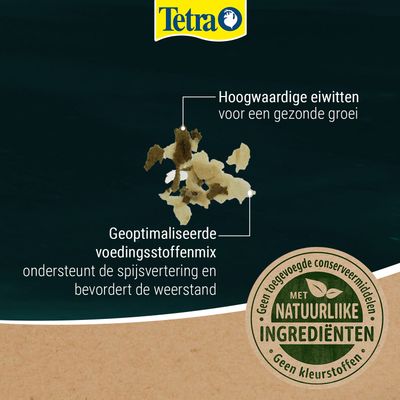 Tetra. Hoogwaardige eiwitten voor een gezonde groei, geoptimaliseerde voedingsstoffenmix ondersteunt de spijsvertering en het immuunsysteem, met natuurlijke ingrediënten, zonder conserveermiddelen of kleurstoffen.