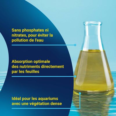 Sans phosphates ni nitrates, absorption optimale des nutriments par les feuilles, idéal pour les aquariums à végétation dense.
