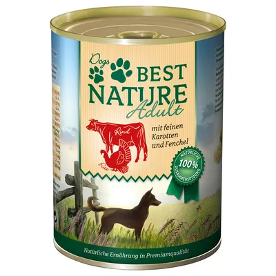 Dogs Best Nature Adult with beef, fine carrots and fennel. Natural composition, 100% premium quality.