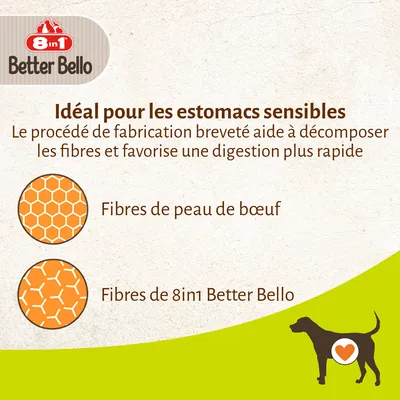 8in1 Better Bello. Idéal pour les estomacs sensibles. Procédé breveté, digestion rapide. Fibres de peau de bœuf, fibres de 8in1 Better Bello.