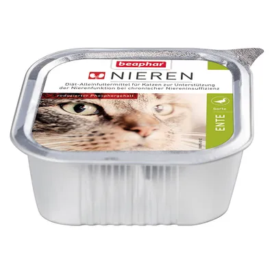 Beaphar Nieren dieet compleet voer voor katten, ondersteunt nierfunctie bij chronische nierinsufficiëntie, verlaagd fosforgehalte, variant eend.