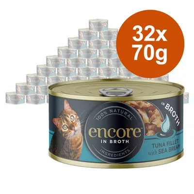 Encore In Broth, 32x70g, filete de atún con besugo, 100% ingredientes naturales.