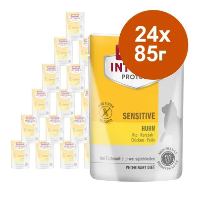 Animonda Integra Protect Sensitive Huhn, 24 x 85 г паучове. Видим текст: без глутен, SENSITIVE, Huhn, URINARY PH 6,5–6,9, VETERINARY DIET.