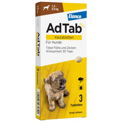 AdTab Kautabletten für sehr kleine Hunde, von 1,3 bis 2,5 kg - 3 Tabletten AdTab Kautabletten für sehr kleine Hunde, von 1,3 bis 2,5 kg - 3 Tabletten