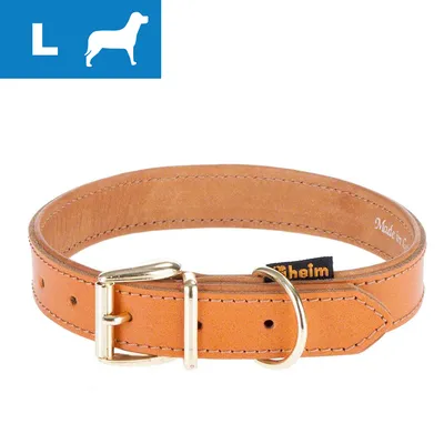 Kožený obojek pro psy Heim, velikost L, hnědá barva, kovová přezka a kroužek, štítek s nápisem Heim, vnitřní text Made in Germany. Kožený obojek pro psy Heim, velikost L, hnědá barva, kovová přezka a kroužek, štítek s nápisem Heim, vnitřní text Made in Germany.