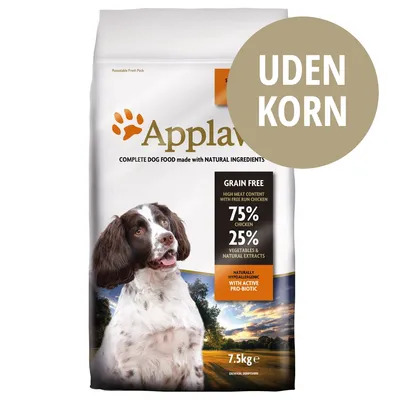 Applaws hundefoder 7,5 kg. UDEN KORN. Grain free, 75 % chicken, 25 % vegetables & natural extracts, naturally hypoallergenic with active pro-biotic. Tekst på engelsk.