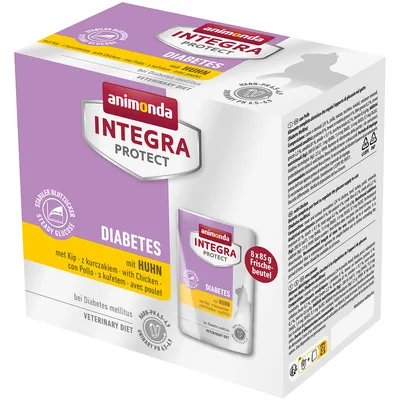 Animonda Integra Protect Diabetes с курицей, 8 x 85 г паучи, при диабете, стабильный уровень сахара, Veterinary Diet, pH мочи 6,5-6,9.