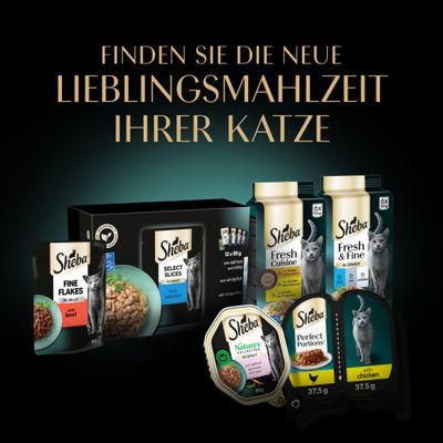 Sheba Katzenfutter: Fine Flakes mit Rind, Select Slices Fish Selection, Fresh Cuisine, Fresh & Fine, Nature’s Collection, Perfect Portions mit Huhn. Finden Sie die neue Lieblingsmahlzeit.