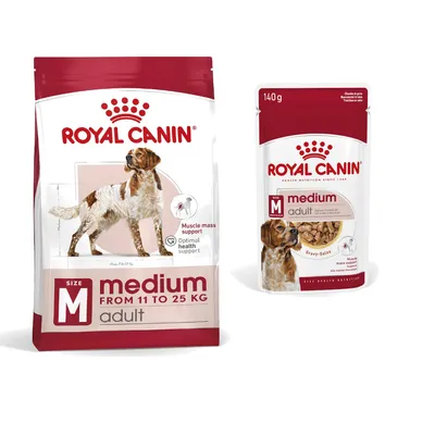 Royal Canin Size pienso para perros + comida húmeda: ¡15 % de descuento! - Medium Adult (15 kg) + Medium Adult en salsa (10 x 140 g)