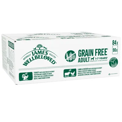 James Wellbeloved Adult Hypoallergenic Grain Free Pouches - Mixed Selection in Gravy - 84 x 90g