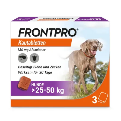 Frontpro Kautablette gegen Zecken und Flöhe, für Hunde >25 bis 50 kg - 3 Tabletten