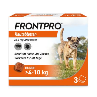 Frontpro Kautablette gegen Zecken und Flöhe, für Hunde >4 bis 10 kg 3 Tabletten