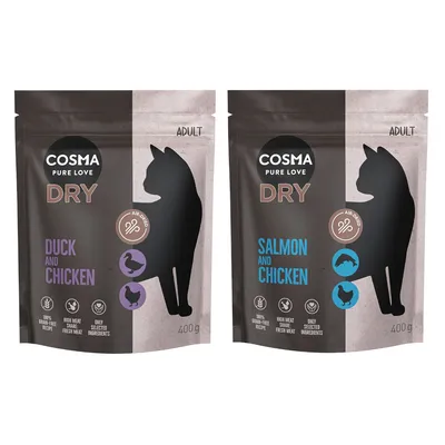 Kombi-Paket: Cosma Air-Dried Trockenfutter - Ente & Huhn (400 g) + Lachs & Huhn (400 g) 