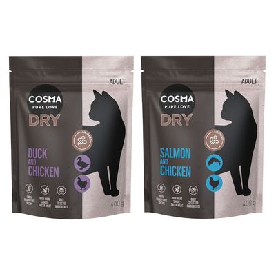 Kombi-Paket: Cosma Air-Dried Trockenfutter Ente & Huhn (400 g) + Lachs & Huhn (400 g)