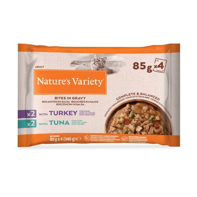 Nature's Variety Bites in Sosse 44 x 85 g mit Truthahn und Thunfisch