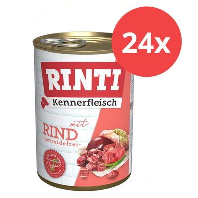 Sparpaket RINTI Kennerfleisch 24 x 400 g Mixpaket: Lamm, Huhn, Ente, Wild