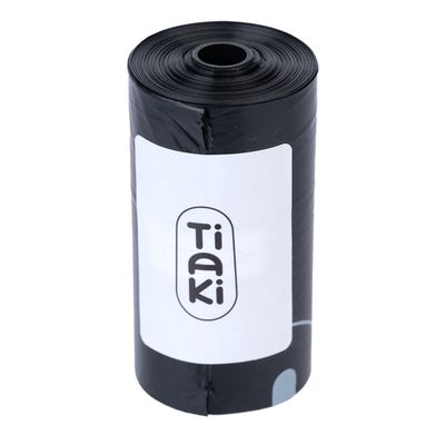 Černá role s logem Tiaki, pravděpodobně sáčky na odpad nebo psí exkrementy.