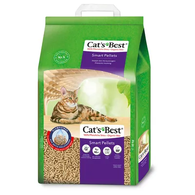 Cat's Best Smart Pellets, 100 % kasvipohjainen kuivike, estää kulkeutumisen, paakkuuntuva, biohajoava, sopii yhdelle kissalle. Pakkaus 10 l.