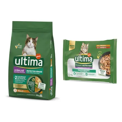 7,5 kg / 10 kg Ultima Crocchette  + 4 x 70 g / 8 x 85 g Umido per gatti gratis! - 10 kg Sterilized Urinary Pollo + 4 x 70 g Expert Nutrition Urinary Pollo & Manzo