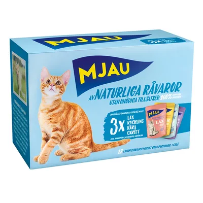 Mjau Cat Pouch 12 x 85 g - Mixpack Fisk- & köttmeny i gelé (4 sorter)