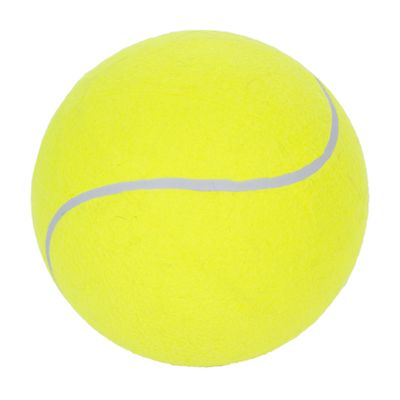 Gul tennisboll med vit linje, lämplig för lek och träning.