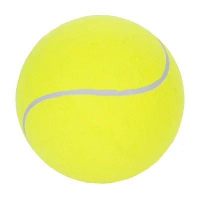 Balle de tennis en feutre jaune avec bande blanche visible, sans marque apparente.