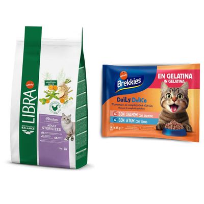 Sac de croquettes pour chaton Libra Affinity, Mediterranean Balance, saveur poulet, 1,5 kg. Texte visible : optimal growth, digestive wellbeing, 38 % protein. Image d’un chaton.