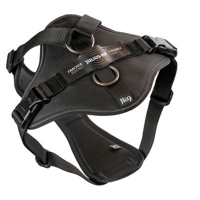 Julius-K9 Longwalk Light Hundegeschirr mit Tracker-Tasche - schwarz Größe XL: Brustumfang 70 - 90 cm