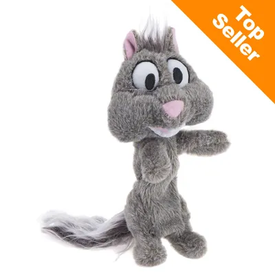 Plyšová hračka v tvare veveričky s nápisom Top Seller v oranžovom rohu obrázka. Plyšová hračka v tvare veveričky s nápisom Top Seller v oranžovom rohu obrázka.