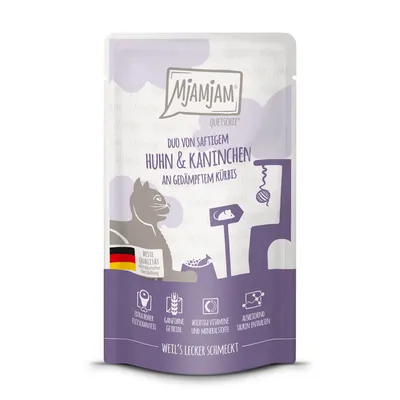 MjAMjAM Squeezy Pouches 12 x 125g - Duo of Juicy Chicken & Rabbit with Steamed Pumpkin