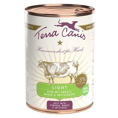 Lot Terra Canis Light 12 x 400 g pour chien bœuf, potiron, mangue & artichaut