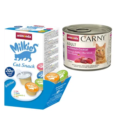 animonda Kombi-Paket: 12 x 200 g Carny Adult + 20 x 15 g Milkies Selection - Multifleisch-Cocktail + Milkies Snack (4 Sorten)