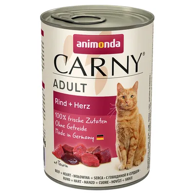 Animonda Carny Adult beef + heart, 100% fresh ingredients, grain-free, Made in Germany. With taurine.
