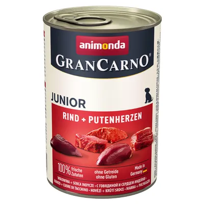 Animonda GranCarno Junior vită + inimi de curcan, 100% ingrediente proaspete, fără cereale, fără gluten, Made in Germany. Animonda GranCarno Junior vită + inimi de curcan, 100% ingrediente proaspete, fără cereale, fără gluten, Made in Germany.