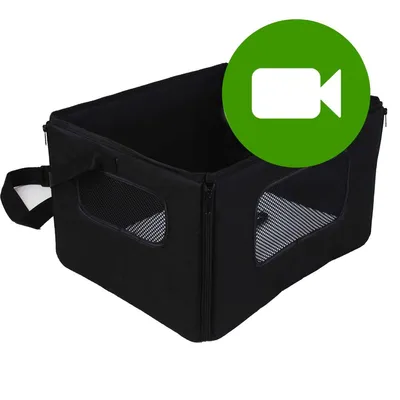 Przycisk odtwarzania wideo. Kliknij tutaj, aby obejrzeć film prezentujący czarny transporter z siateczkowymi oknami i paskiem na ramię. Przycisk odtwarzania wideo. Kliknij tutaj, aby obejrzeć film prezentujący czarny transporter z siateczkowymi oknami i paskiem na ramię.