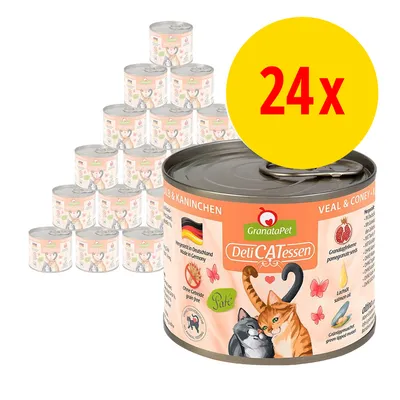 24 x GranataPet DeliCATessen vasikka & kani kissan märkäruoka, saksalainen tuote, viljaton. Etiketissä granaattiomena ja lohiöljy mainittu. 24 x GranataPet DeliCATessen vasikka & kani kissan märkäruoka, saksalainen tuote, viljaton. Etiketissä granaattiomena ja lohiöljy mainittu.
