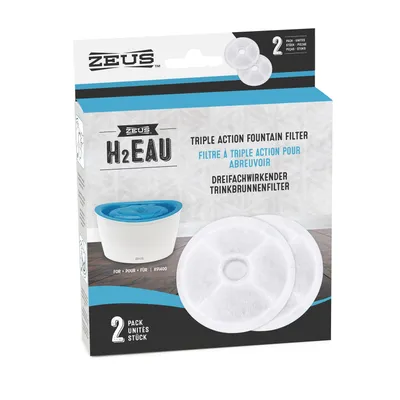 Zeus Fresh & Clear Drinking Fountain with Splash Guard - Accessories: H2EAU Triple Action replacement filter (2 items) Zeus Fresh & Clear Drinking Fountain with Splash Guard - Accessories: H2EAU Triple Action replacement filter (2 items)