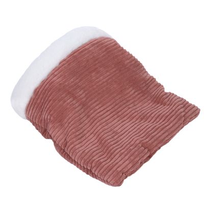 Rosa randig myskoja med vit plyschkant, lämplig för husdjur.