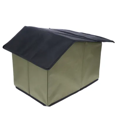 Casa per animali verde, rettangolare, con tetto nero in tessuto. Adatta per esterni.