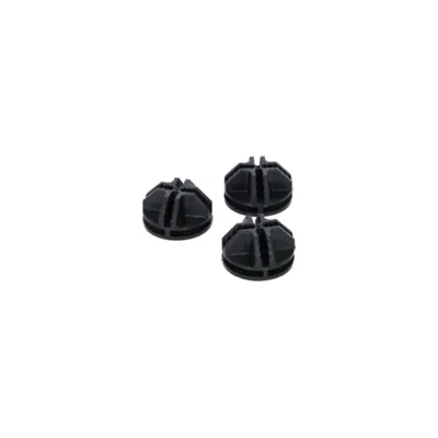 Lot de 4 embouts ronds noirs en plastique, rainurés sur le dessus, présentés sur fond blanc.