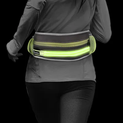 Laufgürtel mit reflektierendem LED-Lichtstreifen und Reissverschlusstasche, Marke Flamingo. Geeignet für bessere Sichtbarkeit beim Joggen oder Outdoor-Aktivitäten.