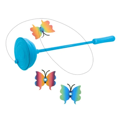 Giocattolo con manico blu, corda e pendenti a forma di farfalla colorati. Include tre pendenti intercambiabili nei colori dell’arcobaleno. Giocattolo con manico blu, corda e pendenti a forma di farfalla colorati. Include tre pendenti intercambiabili nei colori dell’arcobaleno.