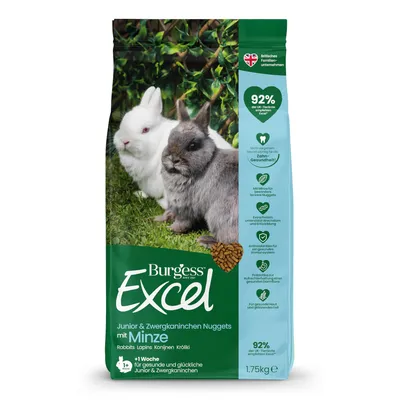 Burgess Excel Junior & Zwergkaninchen Nuggets mit Minze, 1,75kg. Für gesunde Zähne, Haut und Verdauung. 92% der UK-Tierärzte empfehlen dieses Produkt.