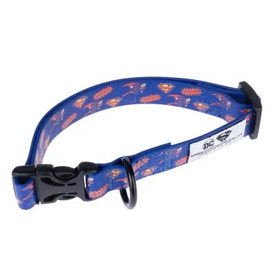 DC Superman halsbånd, blå - Størrelse L: 35 - 56 cm halsomkreds, 20 mm bred
