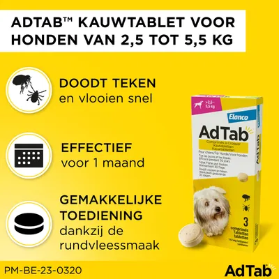 AdTab kauwtabletten voor honden van 2,5 tot 5,5 kg - 1 x 3 Tabletten