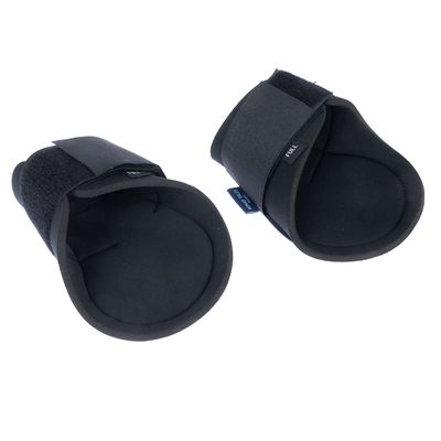 Paire de protections noires en tissu avec fermeture velcro, étiquette visible portant l’inscription « FULL » et « Silver Crown »