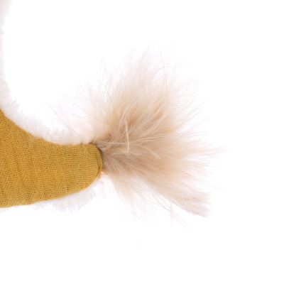 Giocattolo con tessuto giallo e pelliccia sintetica beige, adatto per pet.